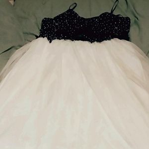 Navy Blue and White Sequined Strapless Corset Dres